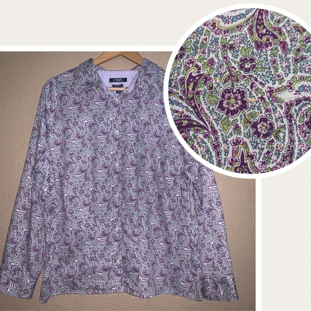 Chaps Paisley Button-Down Shirt in Purple, Green, White